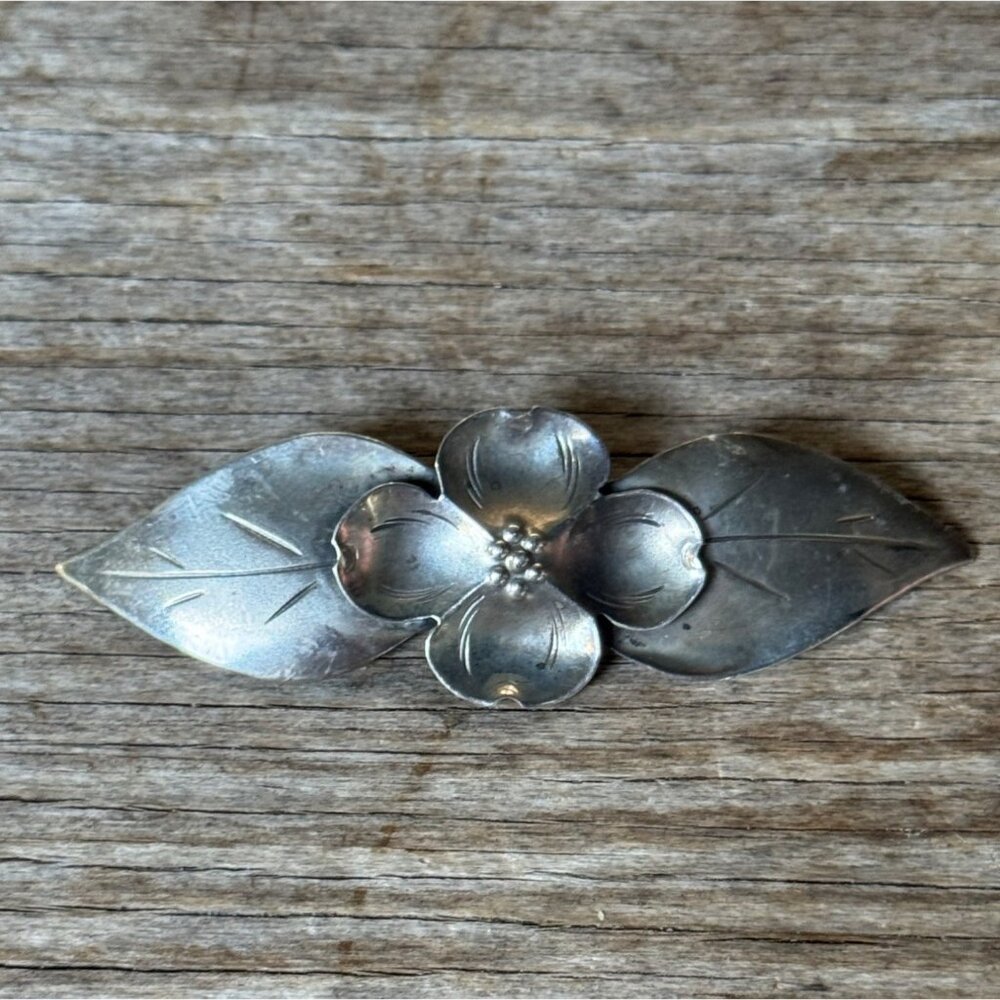 Stuart Nye Vintage Sterling Silver Floral Leaf Brooch Pin 3" 6.61g